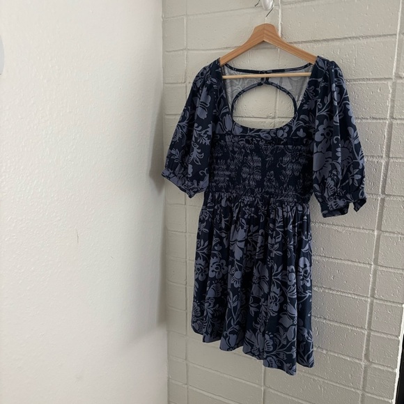 NWOT free people dear Delilah blue floral puff sleeve smocked mini dress - Picture 3 of 6